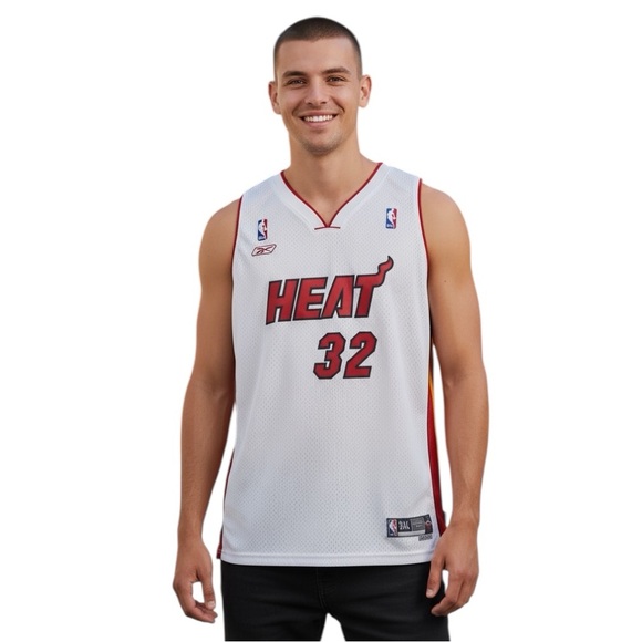 Shaquille O’Neal Miami Heat #32 Reebok  Jersey 2XL Length +2 White Red 54” - Picture 1 of 15